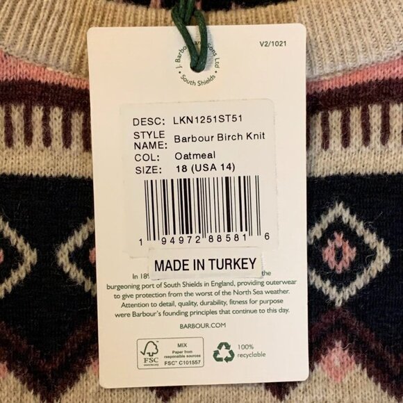 Barbour‎ Women's Birch Knit Fair Isle Crew Neck Wool Blend Sweater Size 14 NWT - Picture 8 of 14